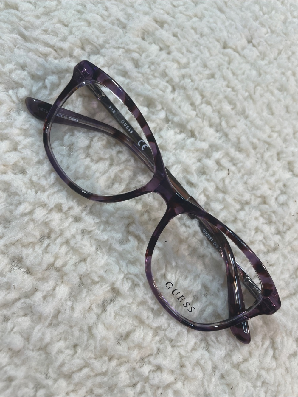 GUESS GU2681 Purple Tortoiseshell Cat Eye Eyeglasses Frame 51-16-140 Violet